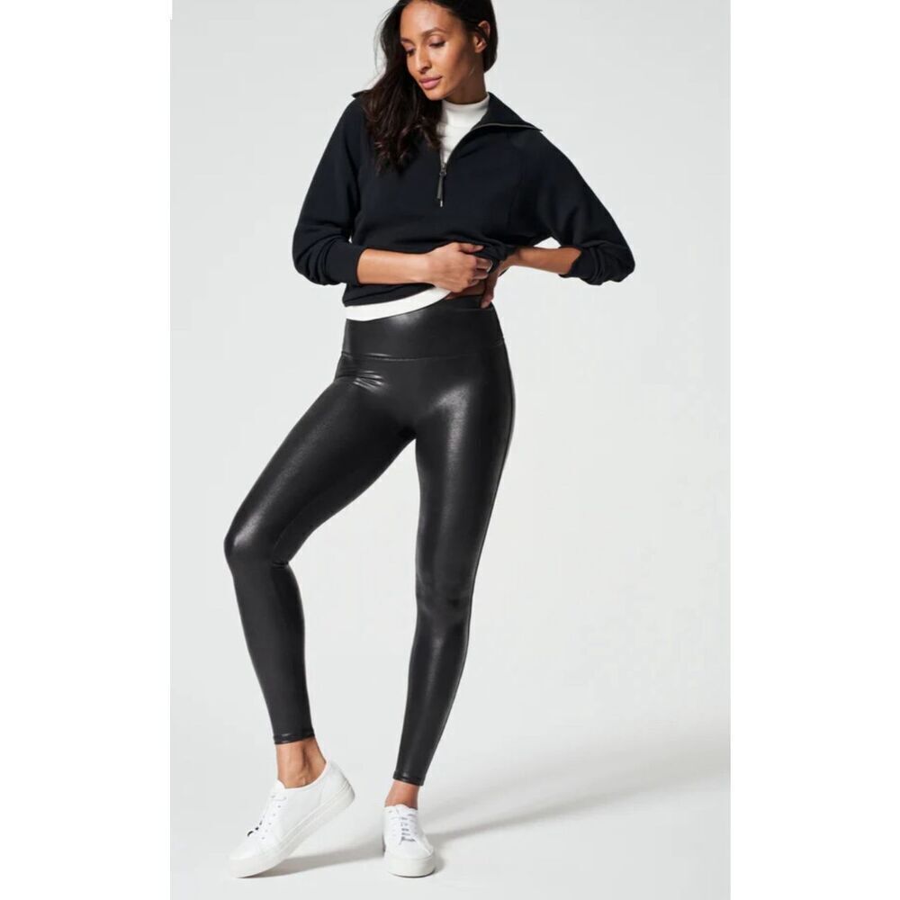 NWT Spanx Black Faux Leather Leggings Size XL